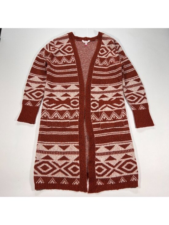 No Boundaries Sweaters - No Boundaries Sweater Women's M Red Geometric Acrylic Knit Cardigan Aztec Tribal